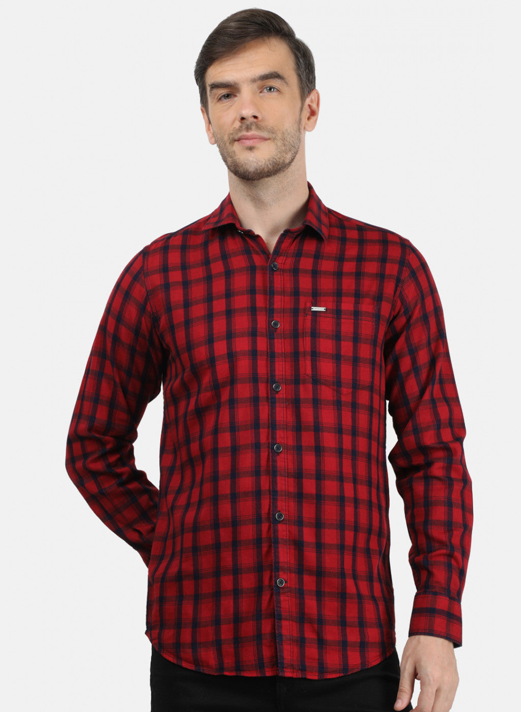 Men Maroon Check Shirt