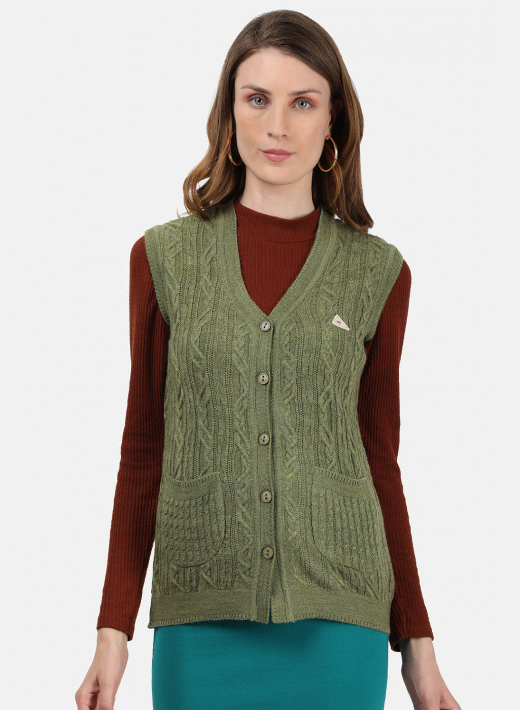 Women Olive Self Cardigan