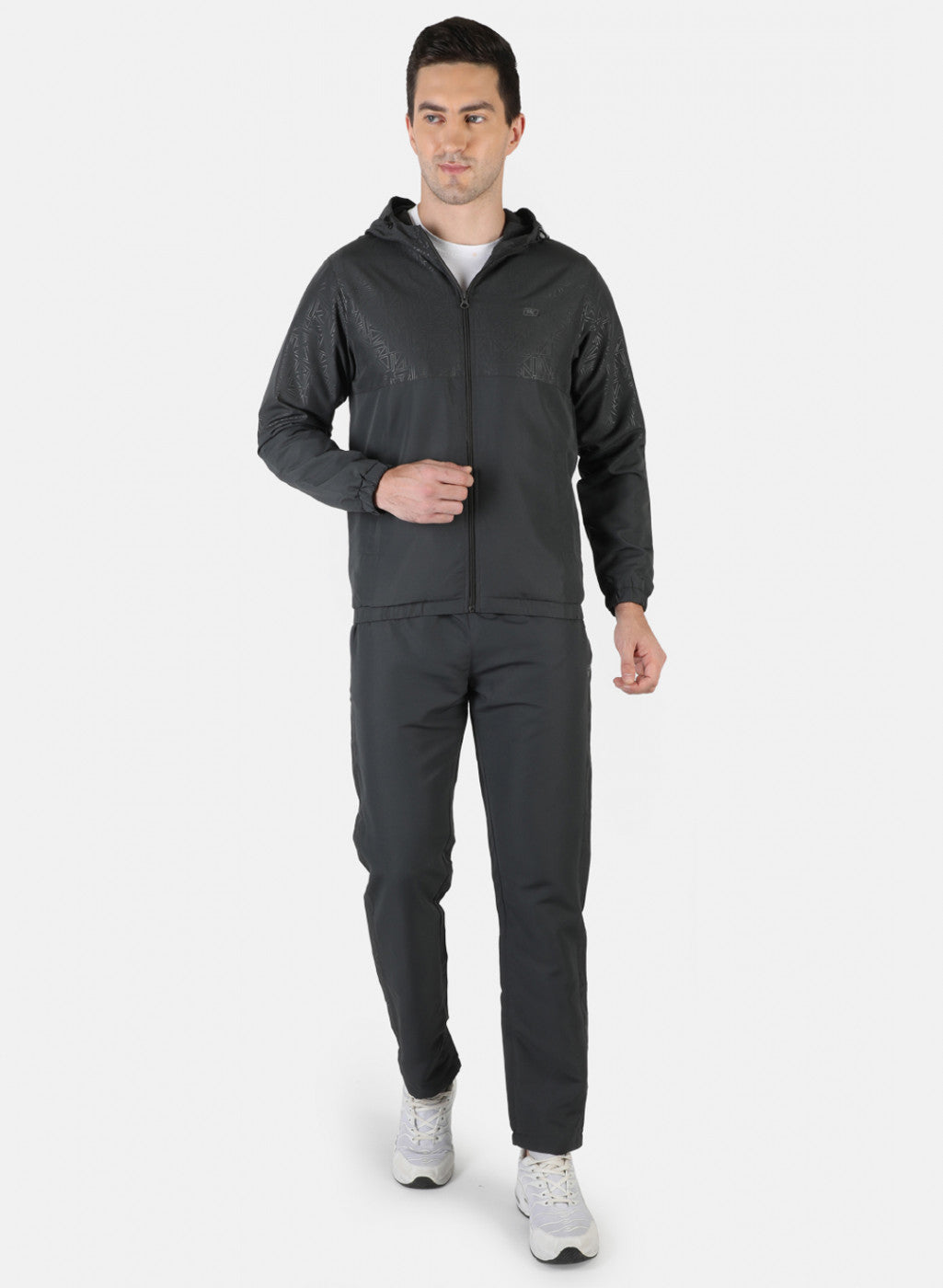 Men Grey Self Design Tracksuit