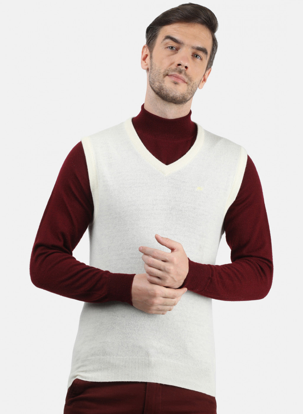 Men White Solid Sweater