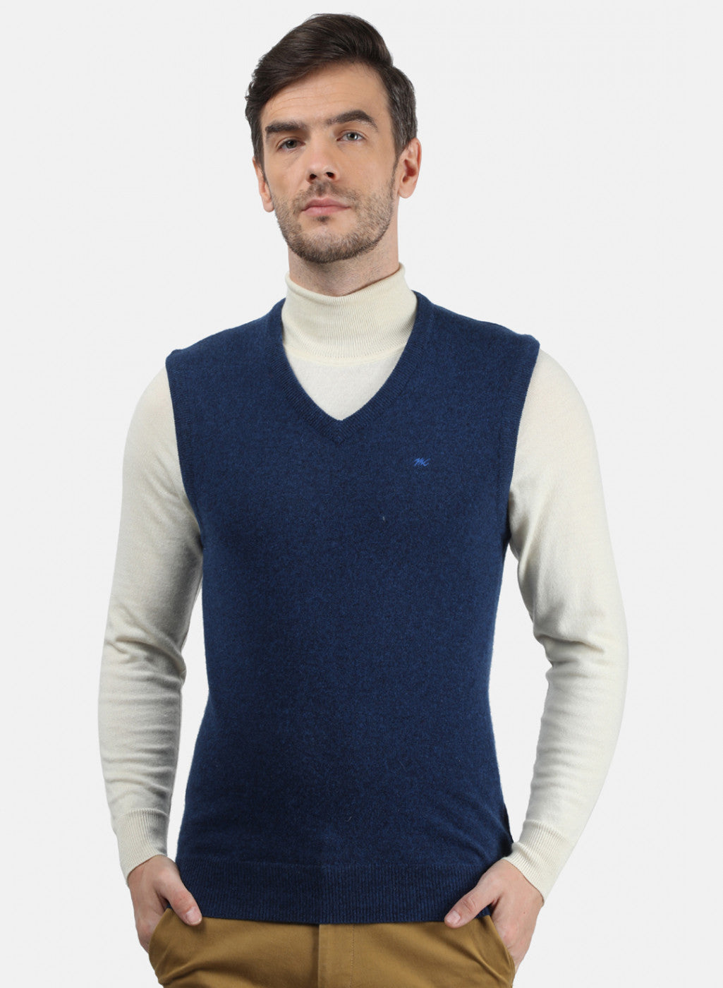 Men Blue Solid Sweater