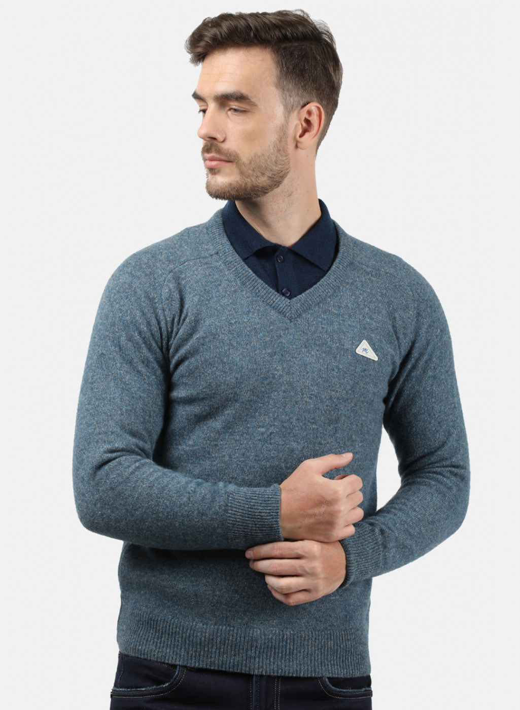 Men Blue Solid Pullover