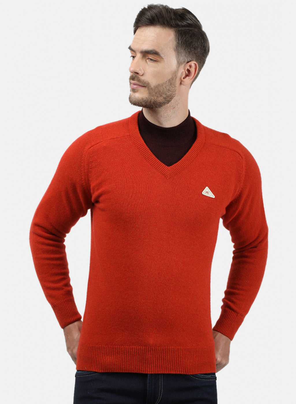 Men Orange Solid Pullover