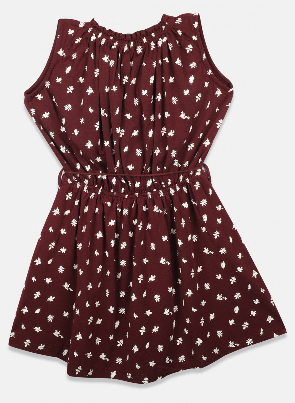 Girls Maroon Printed Dress