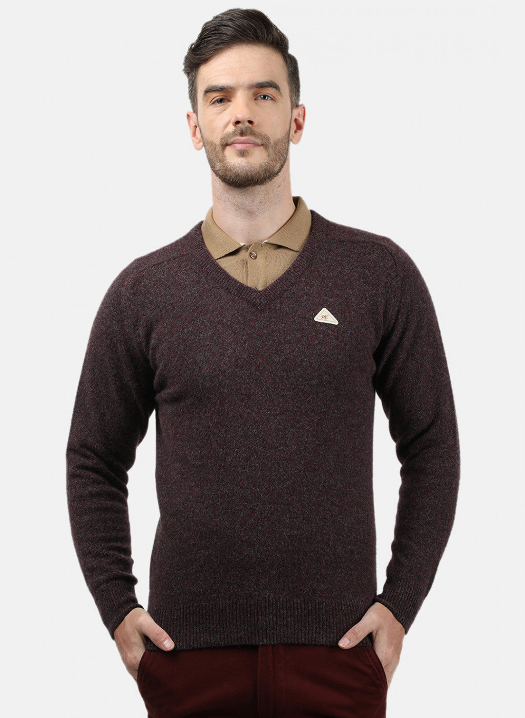 Men Grey & Maroon Solid Pullover