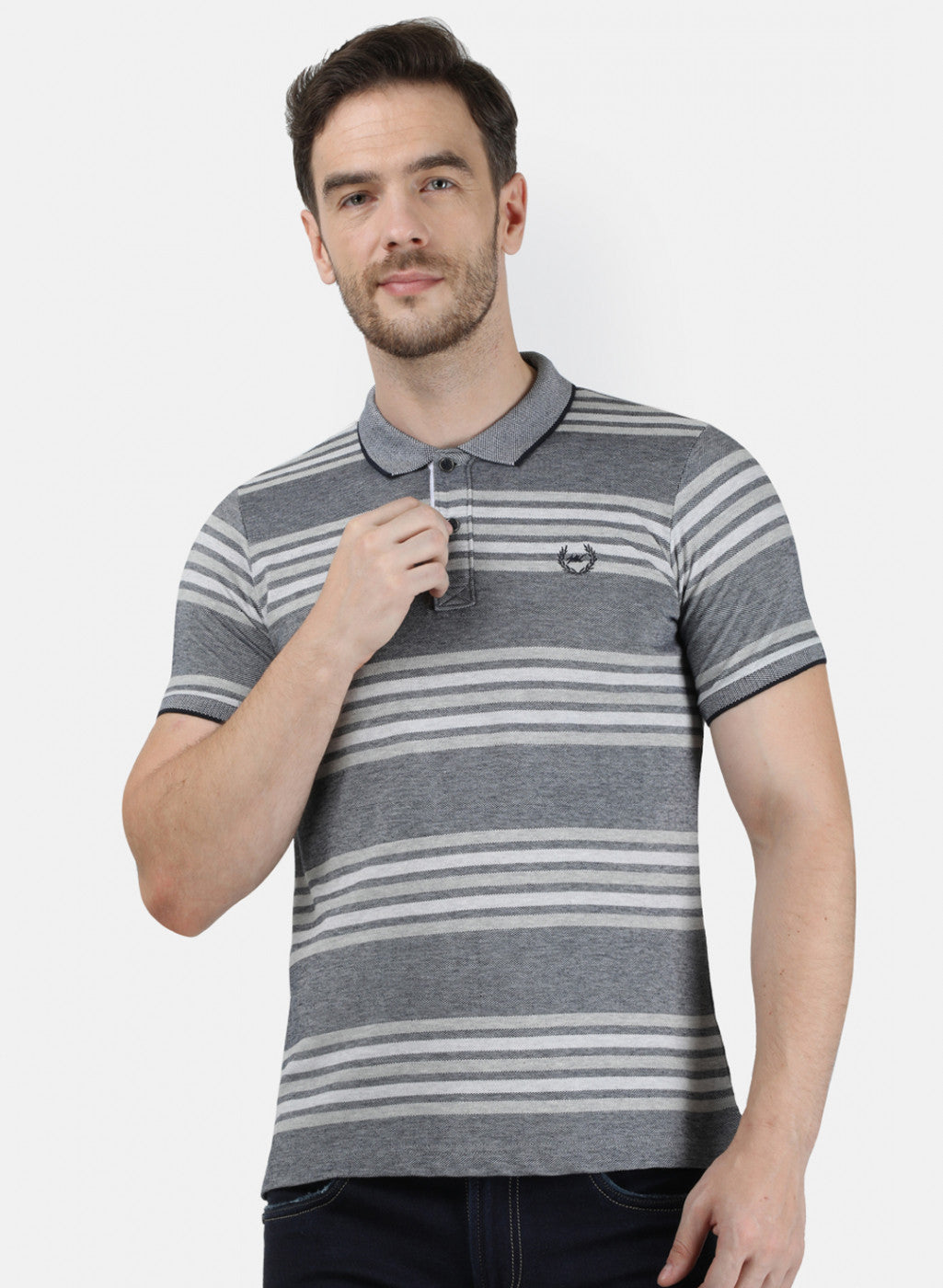 Mens Grey Stripe Collar T-Shirts