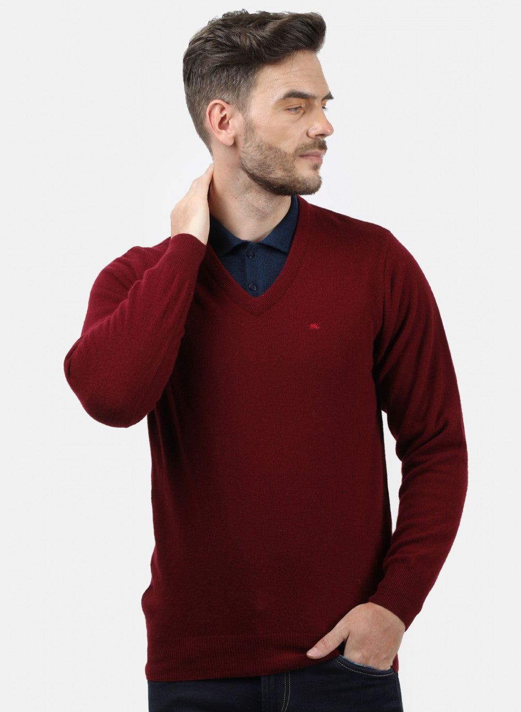 Men Maroon Solid Pullover