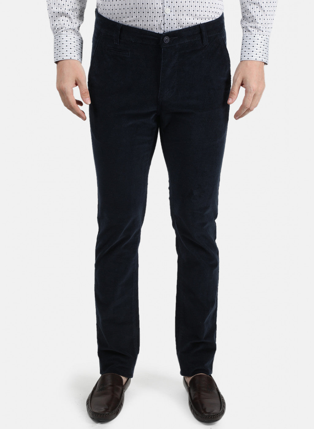 Men Navy Blue Solid Trouser