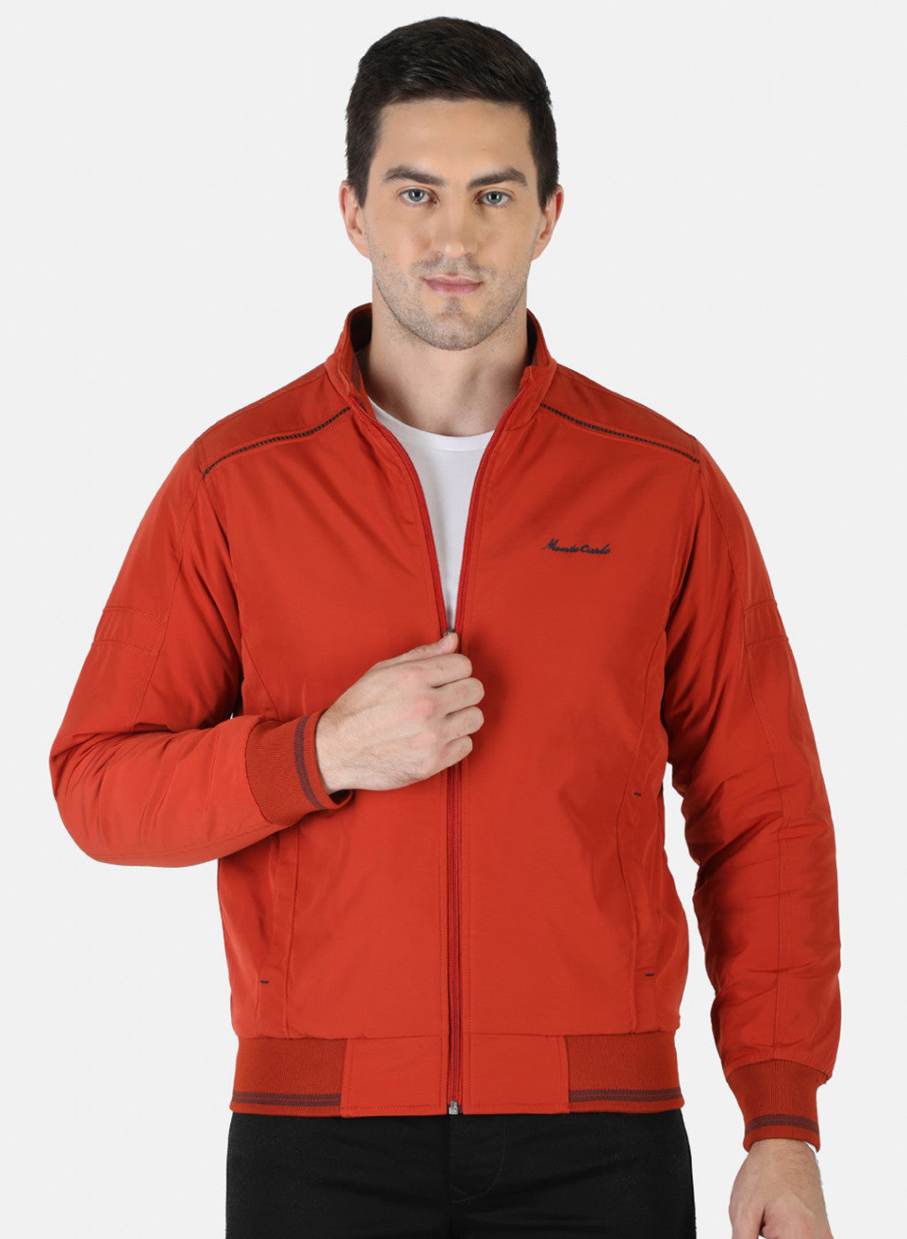 Men Orange Plain Jacket