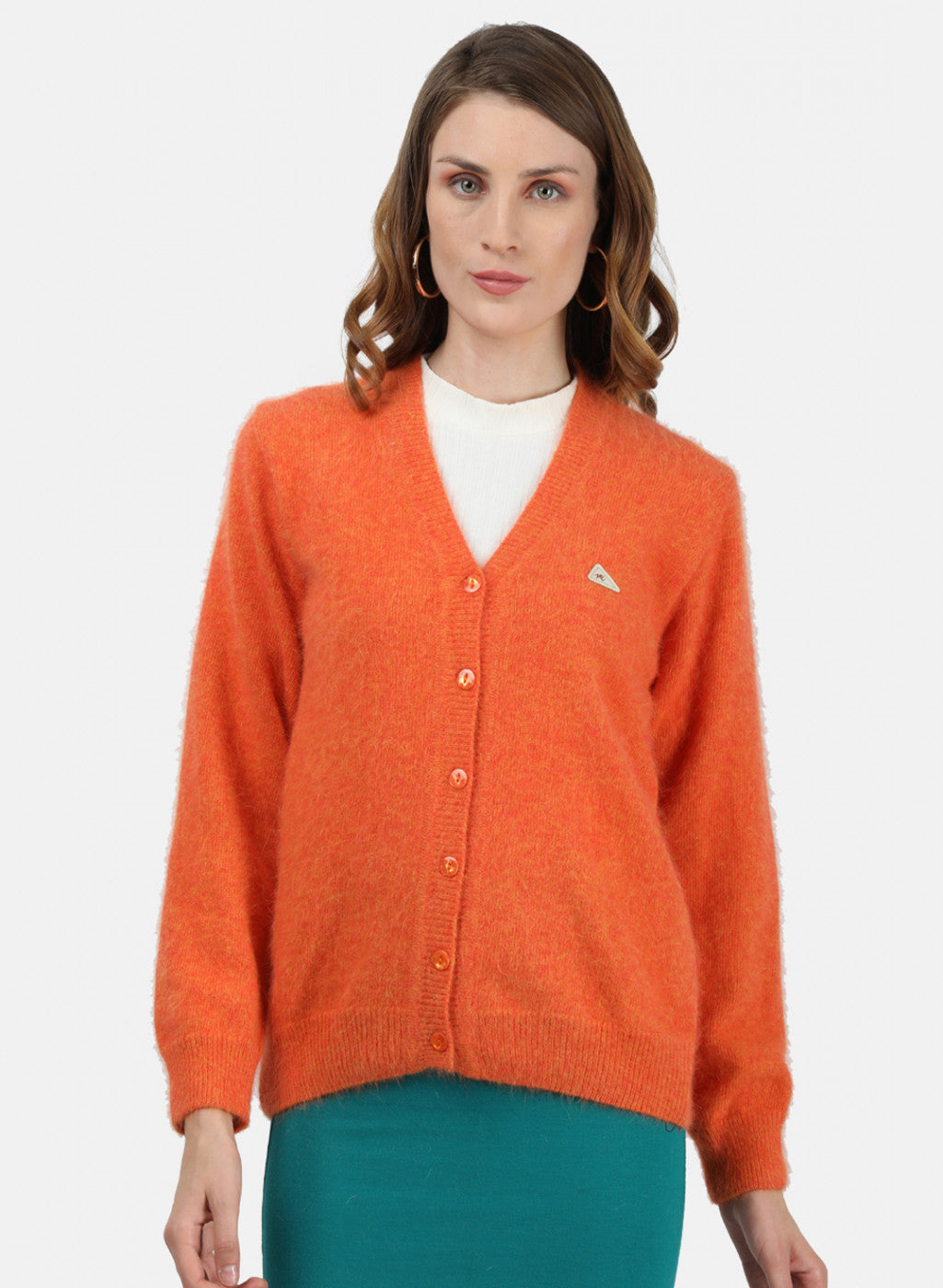 Women Orange Solid Cardigan