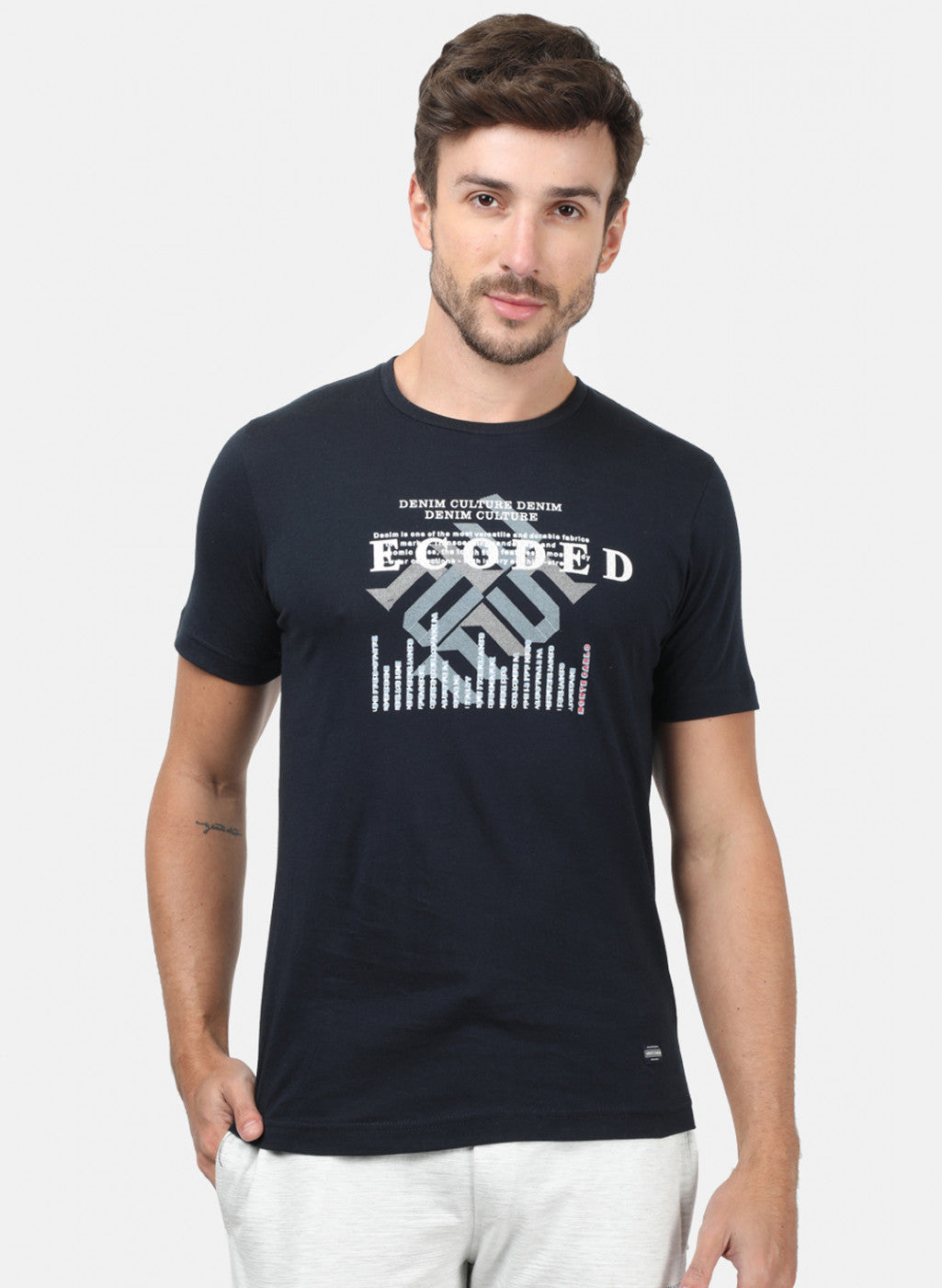 Mens NAvy Blue Printed T-Shirt