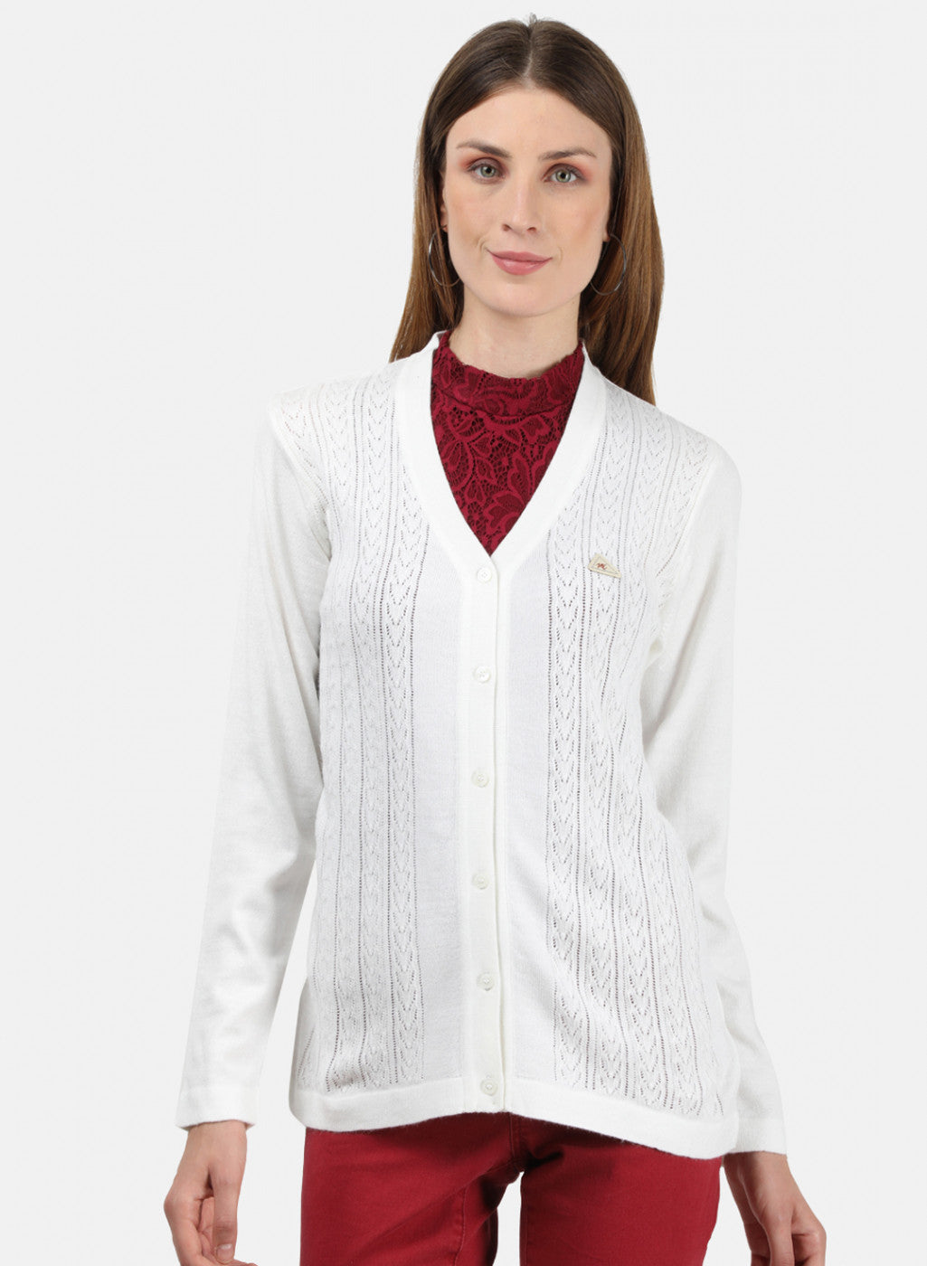 Women White Self Cardigan