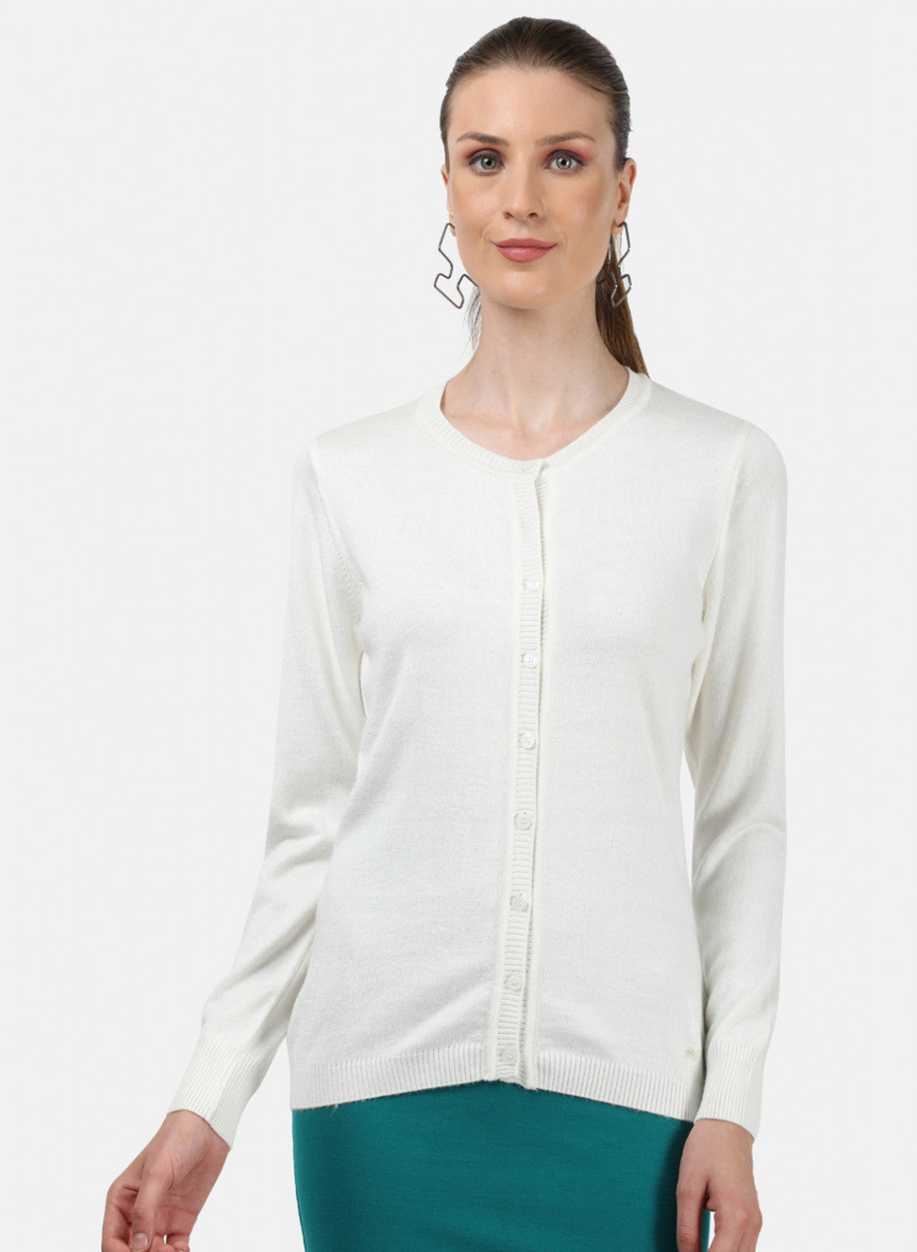 Women White Solid Cardigan