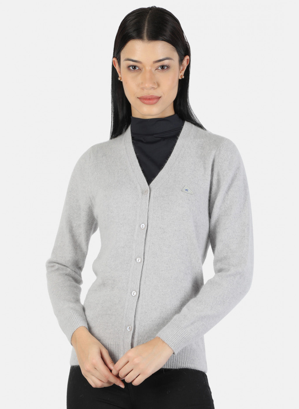 Women Grey Melange Solid Cardigan