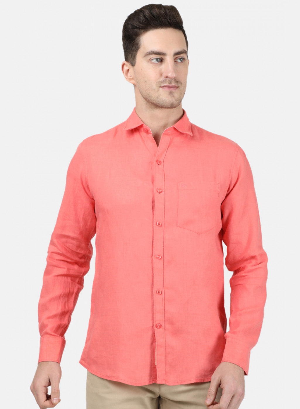 Mens Peach Solid Shirt