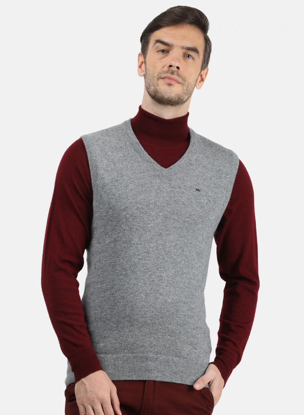 Men Grey Solid Sweater