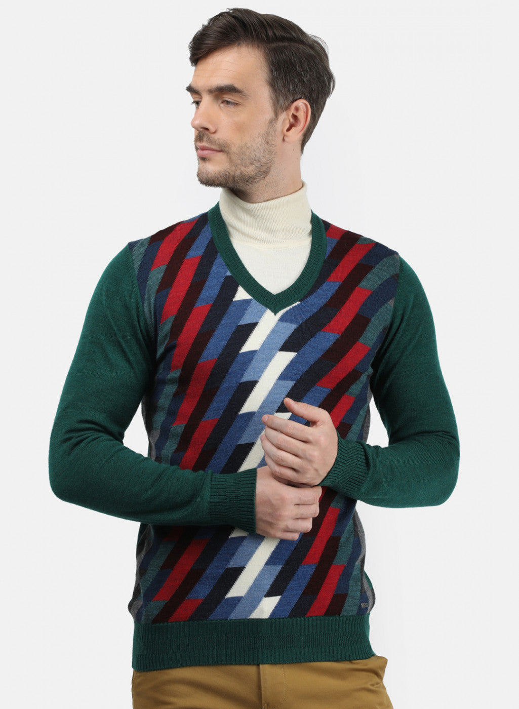 Men Green & Blue Solid Pullover