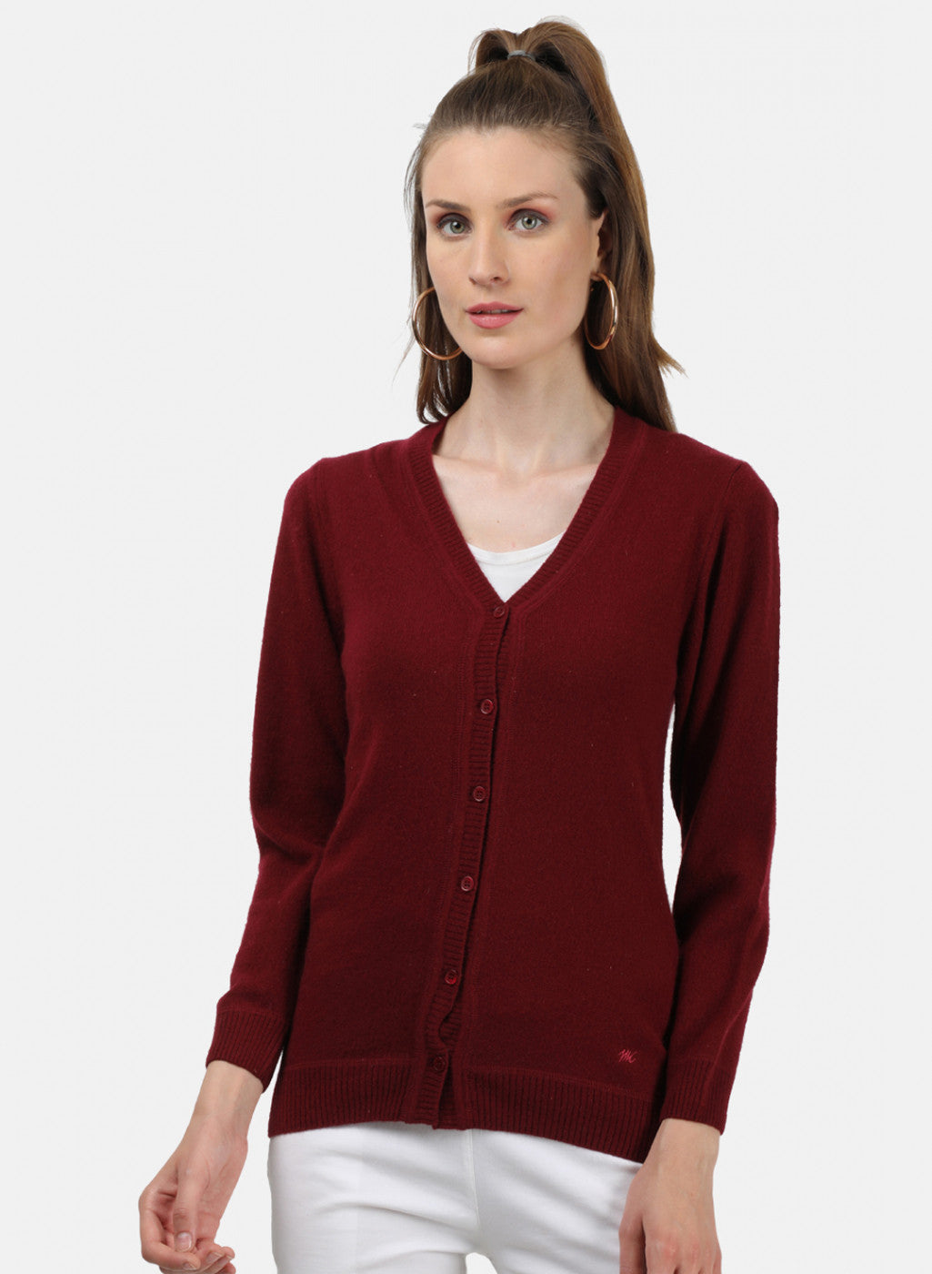 Women Maroon Solid Cardigan