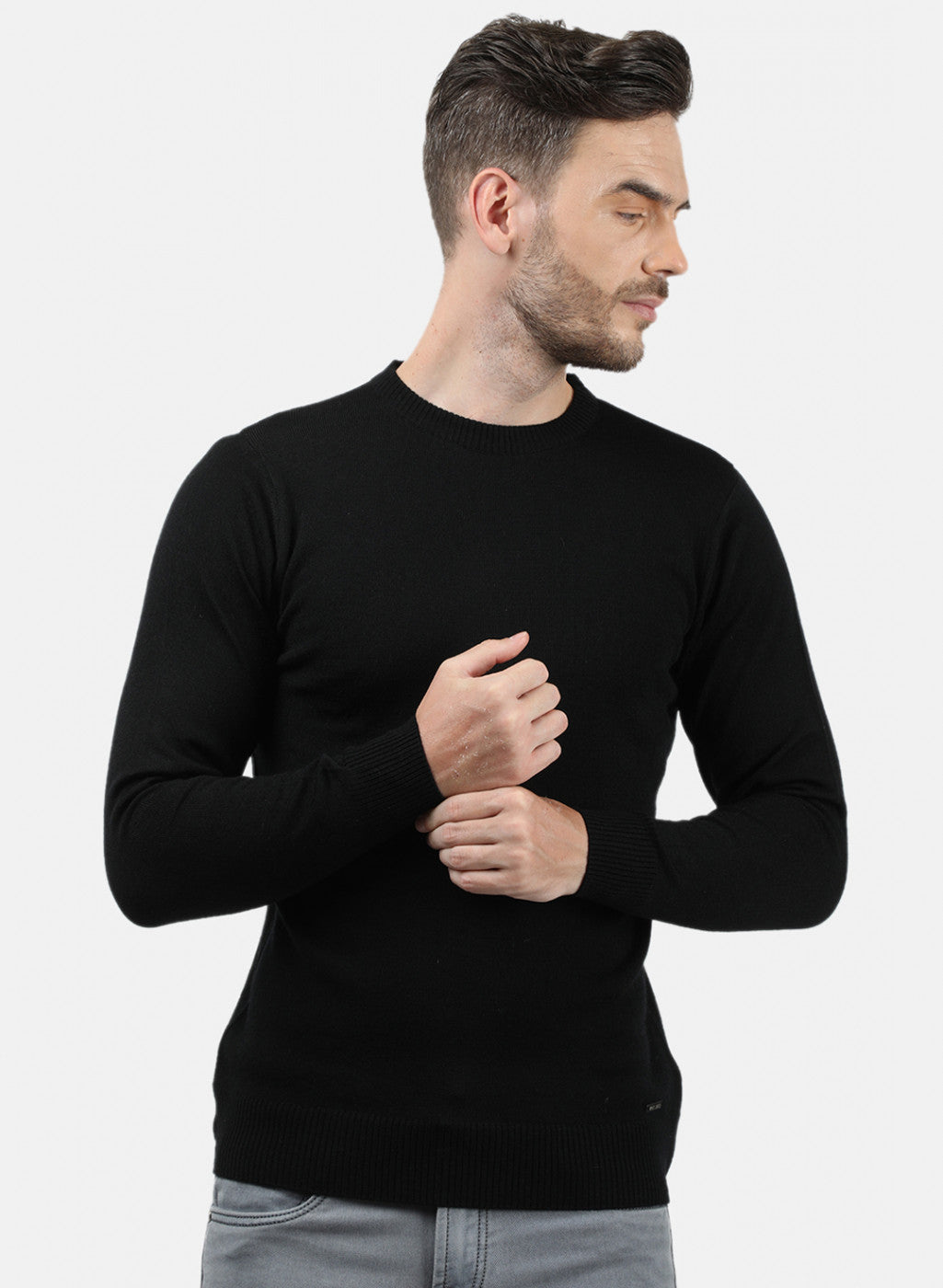 Men Black Solid Pullover