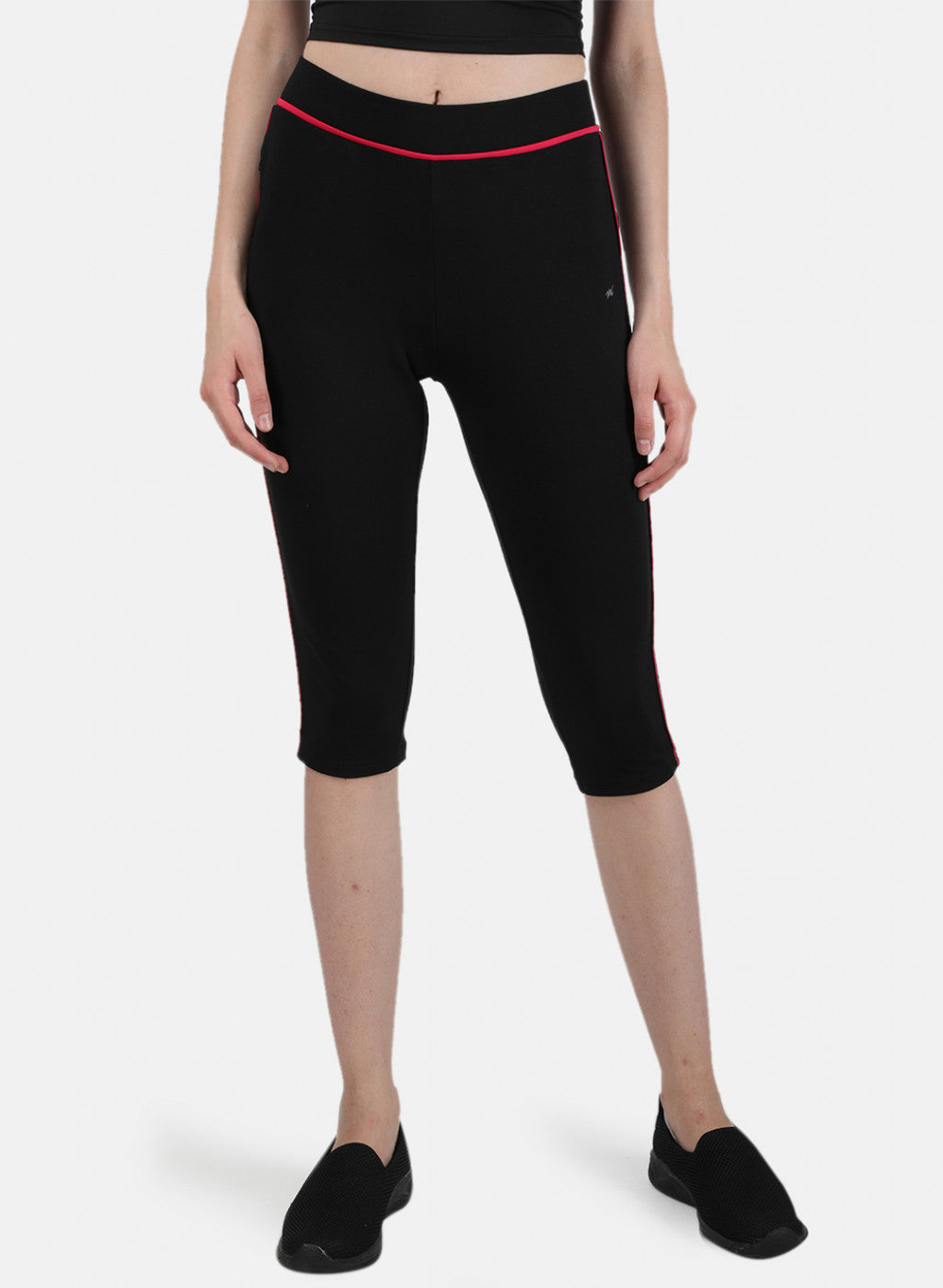 Womens Black & Pink Plain Capri