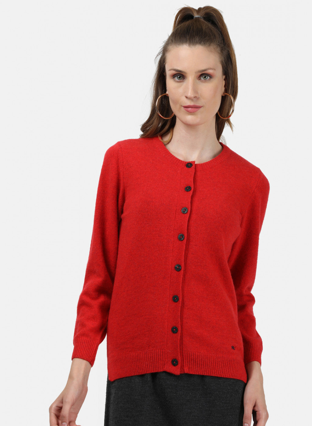 Women Red Solid Cardigan