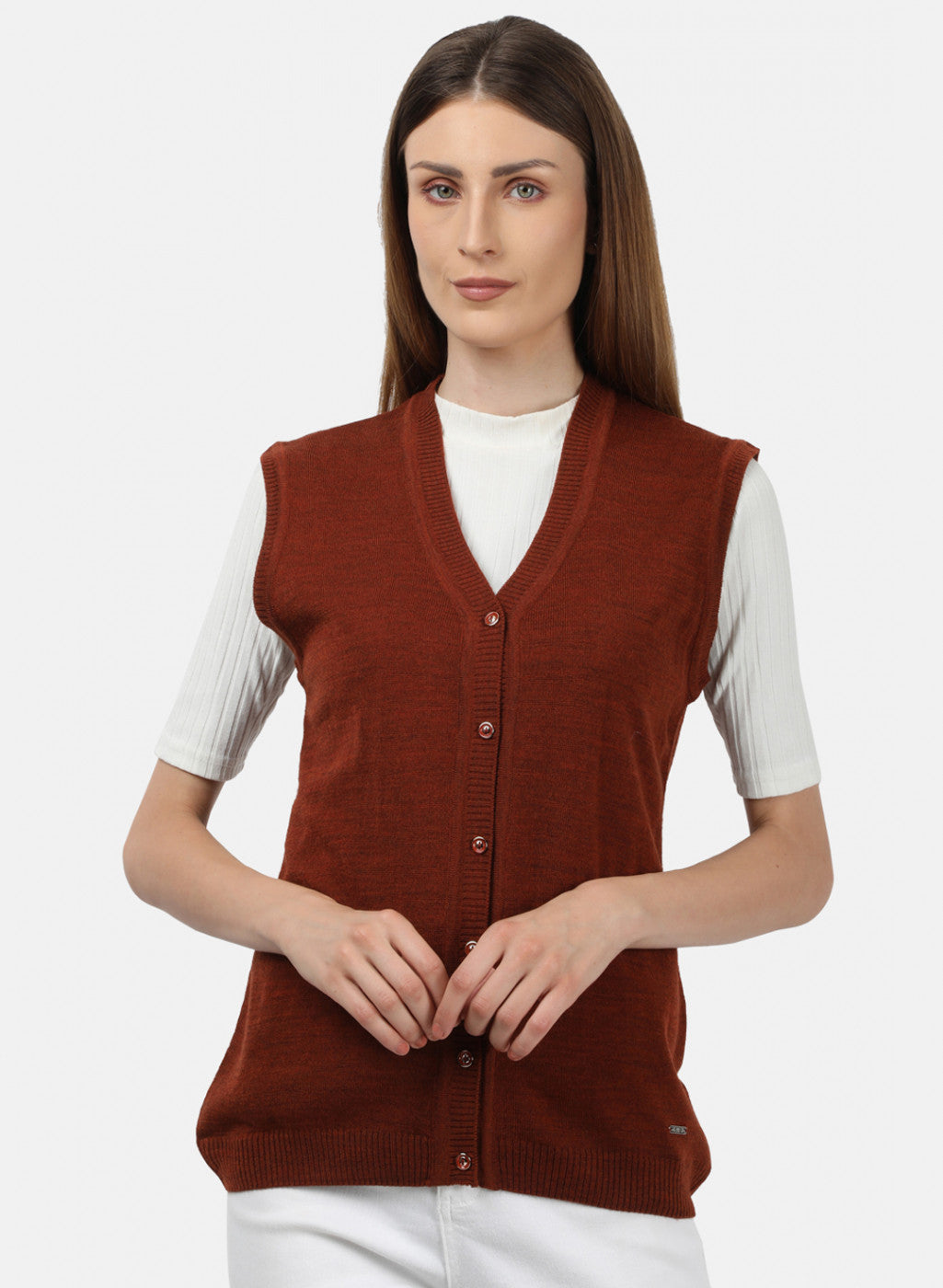 Women Rust Solid Cardigan