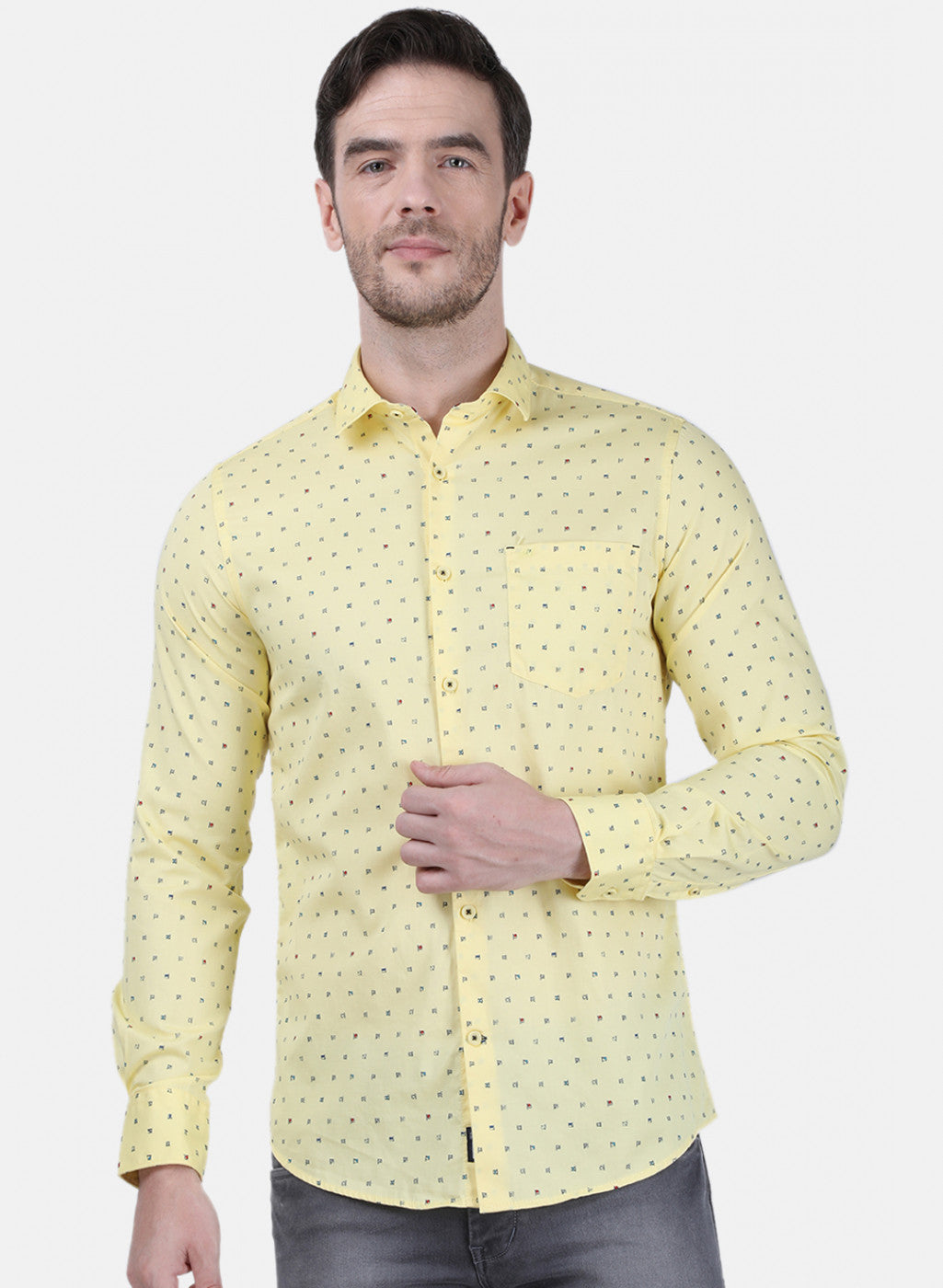 Mens Yellow Printed Shirt