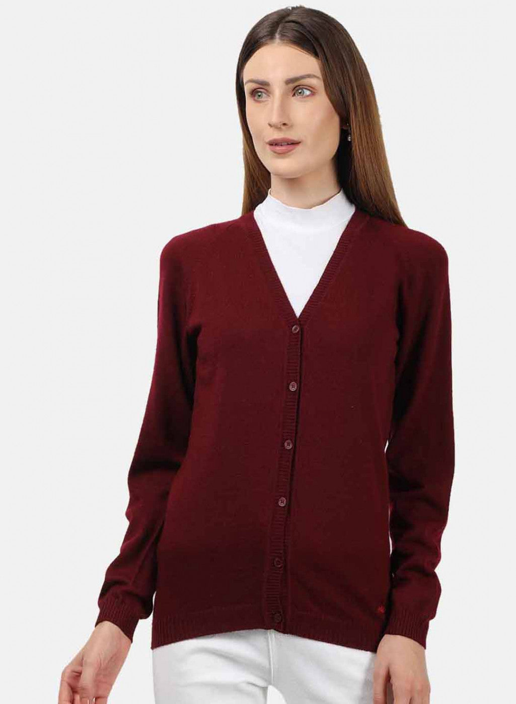 Women Dark Maroon Solid Cardigan