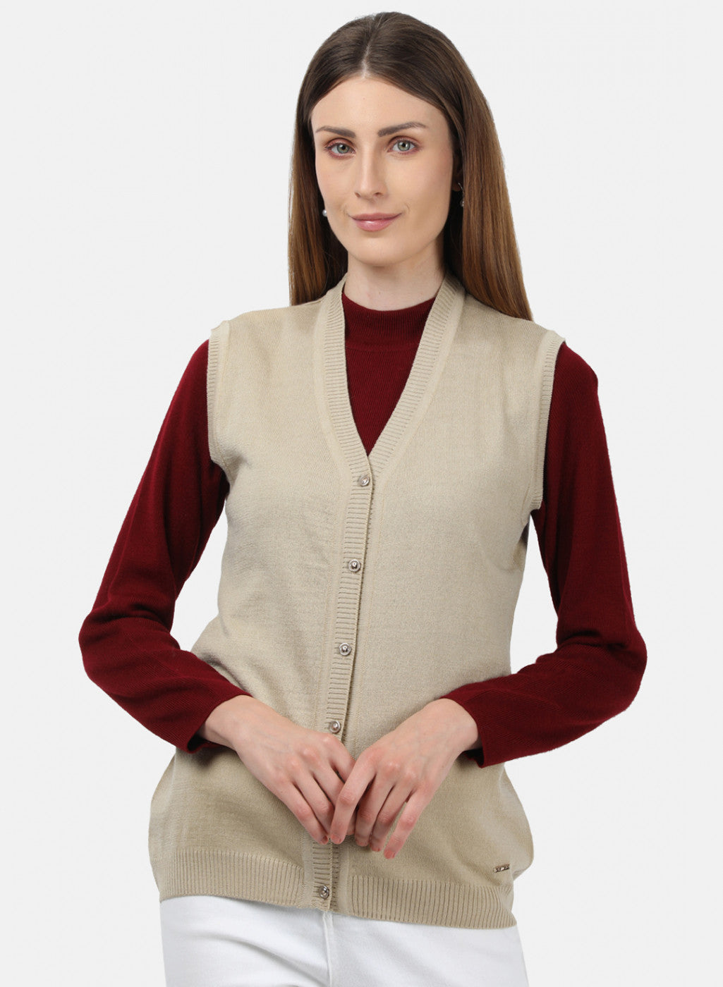 Women Beige Solid Cardigan