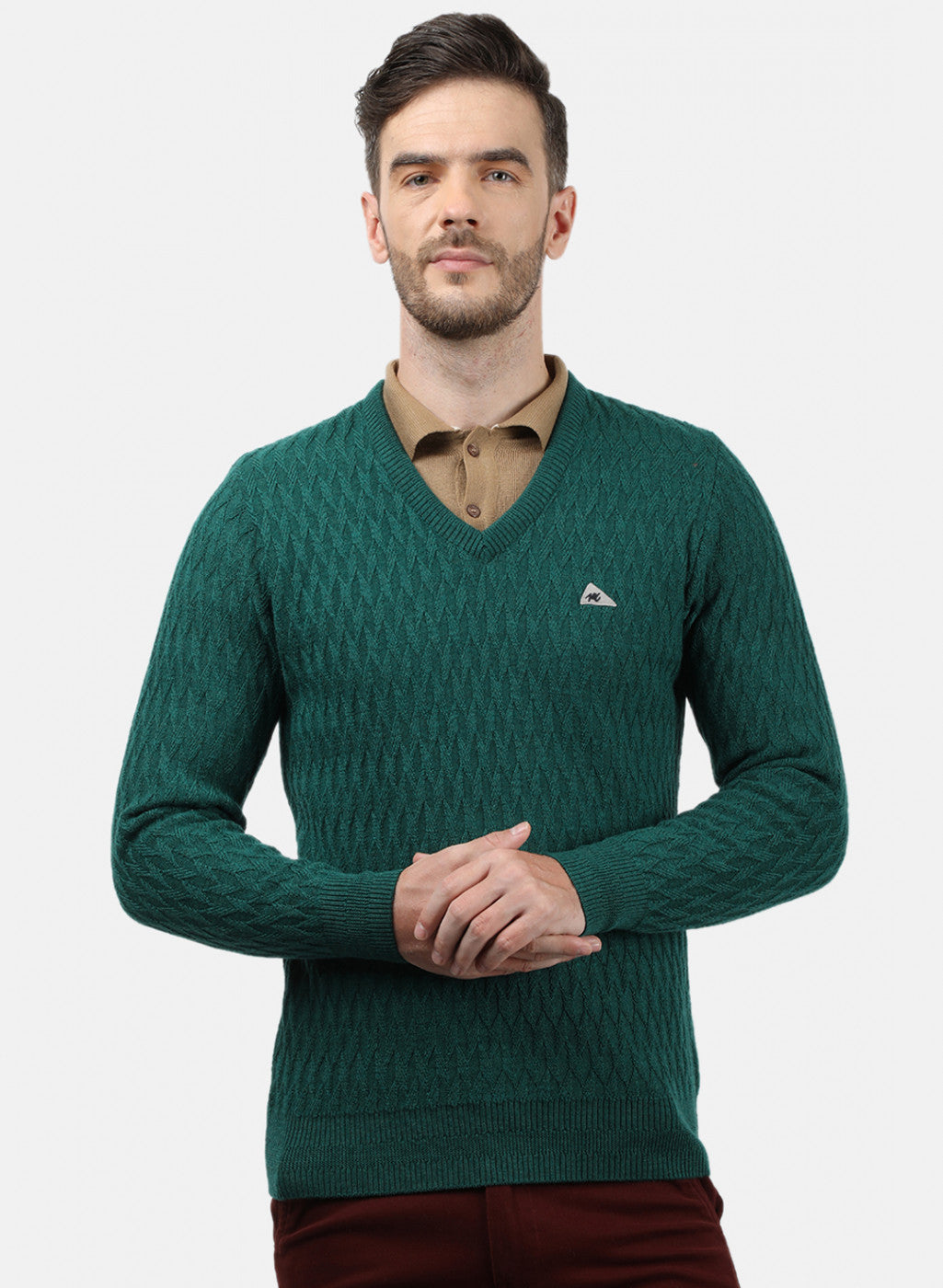 Men Green Self Pullover