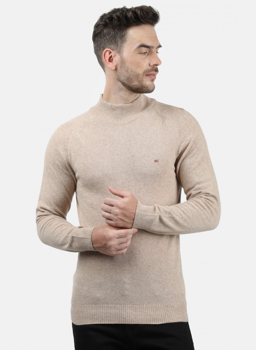 Men Beige Solid Pullover