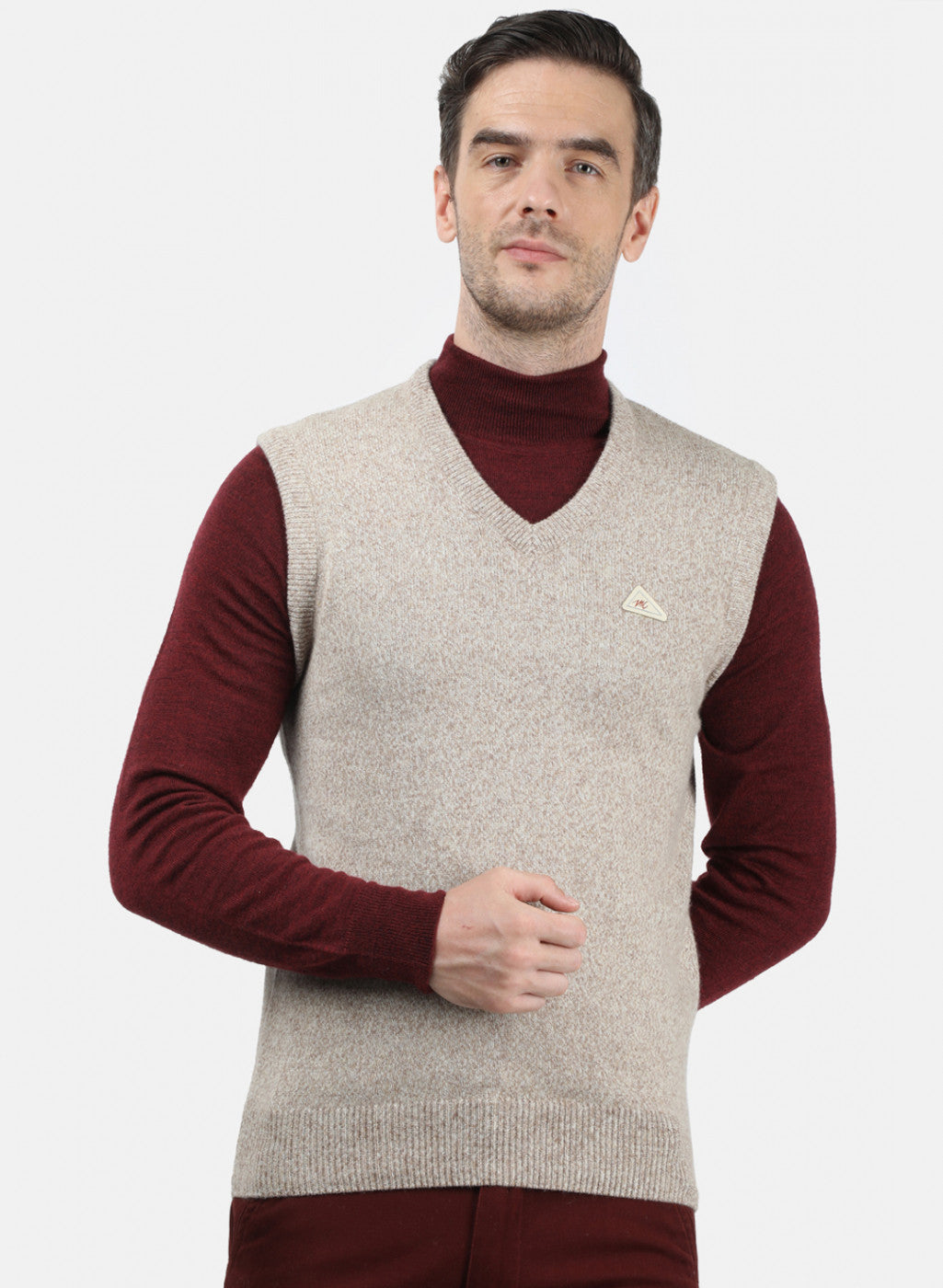 Men Beige Solid Sweater