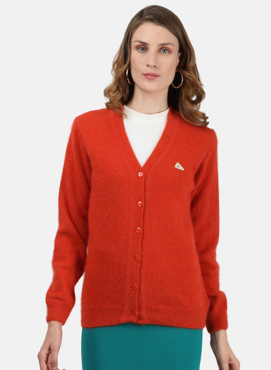 Women Orange Solid Cardigan