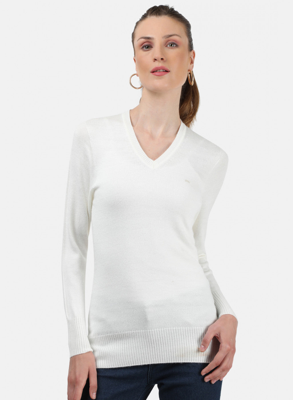 Women White V Neck Top