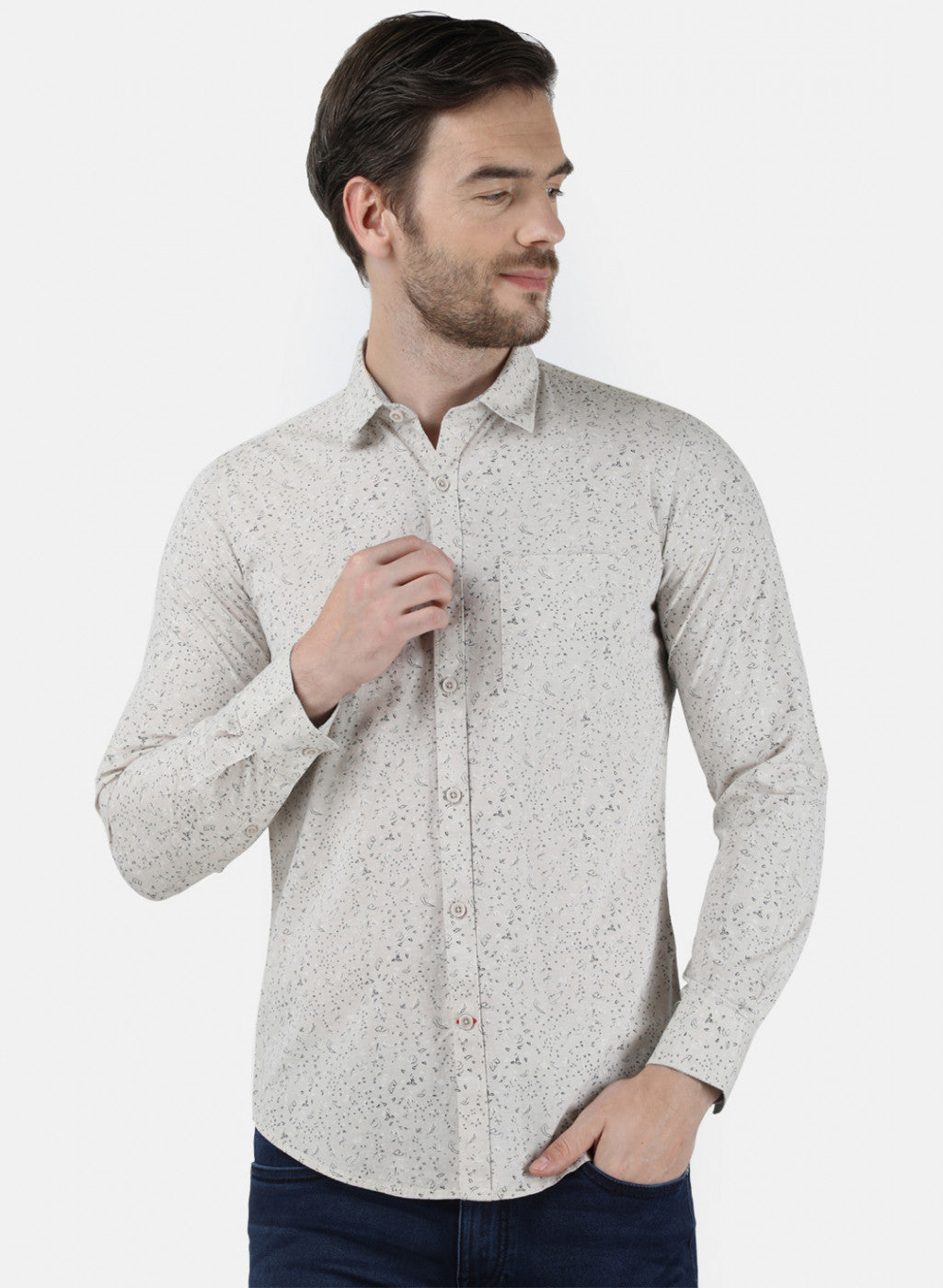 Mens Beige Printed Shirt