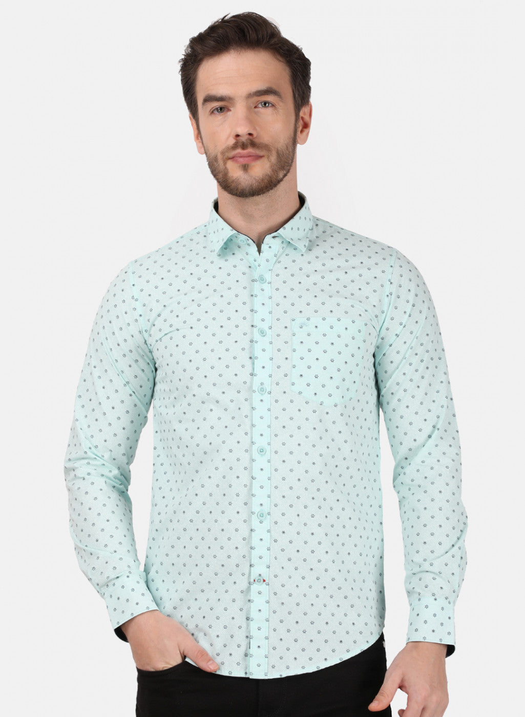 Mens Green Printed Shirt