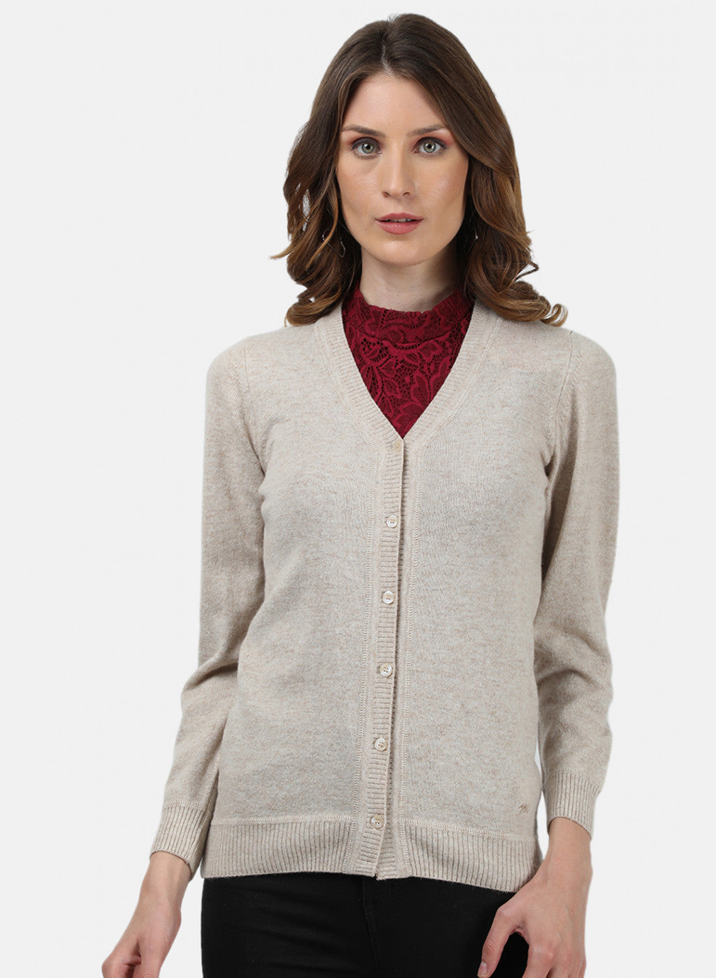 Women Beige Solid Cardigan