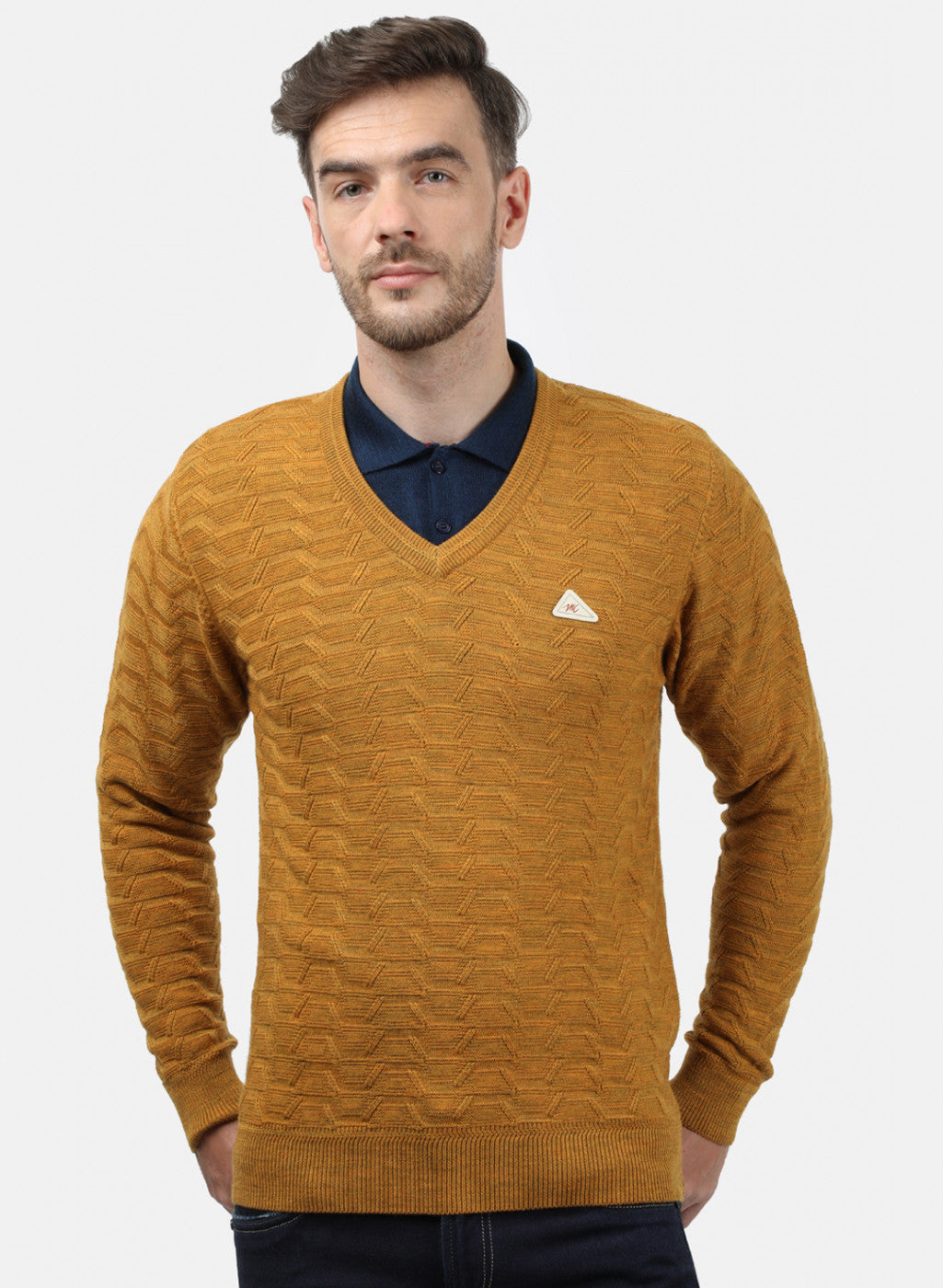 Men Yellow Self Pullover