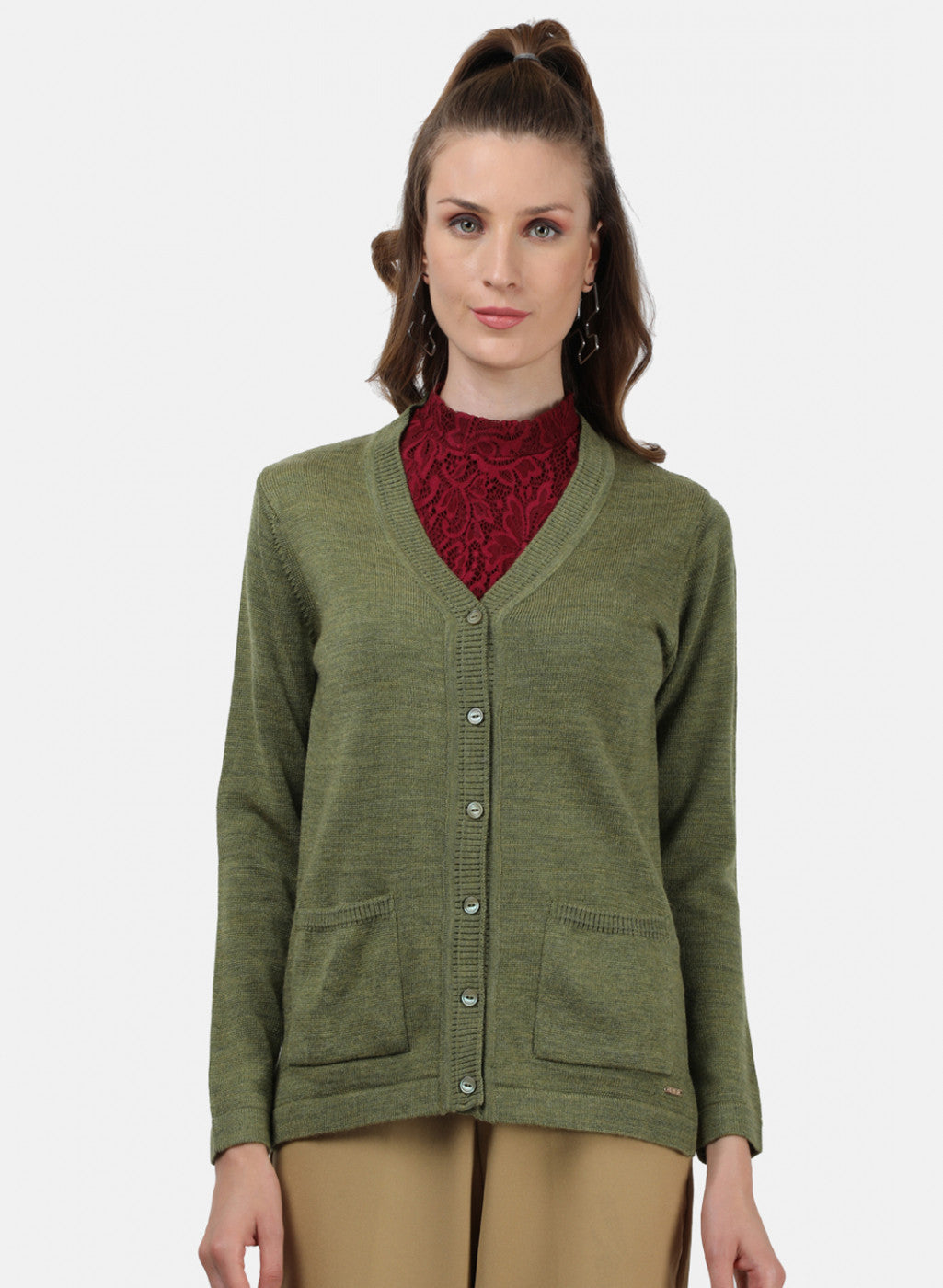 Women Olive Solid Cardigan