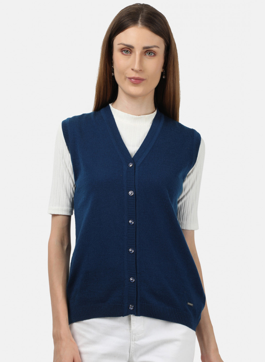 Women Blue Solid Cardigan