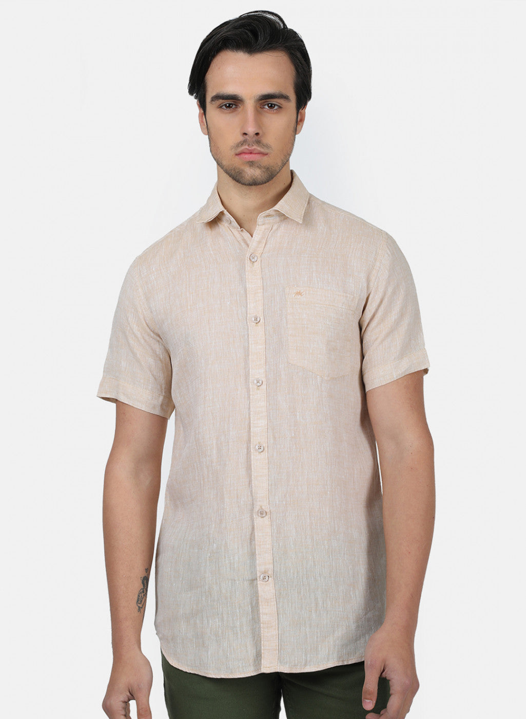 Men Beige Solid Shirts