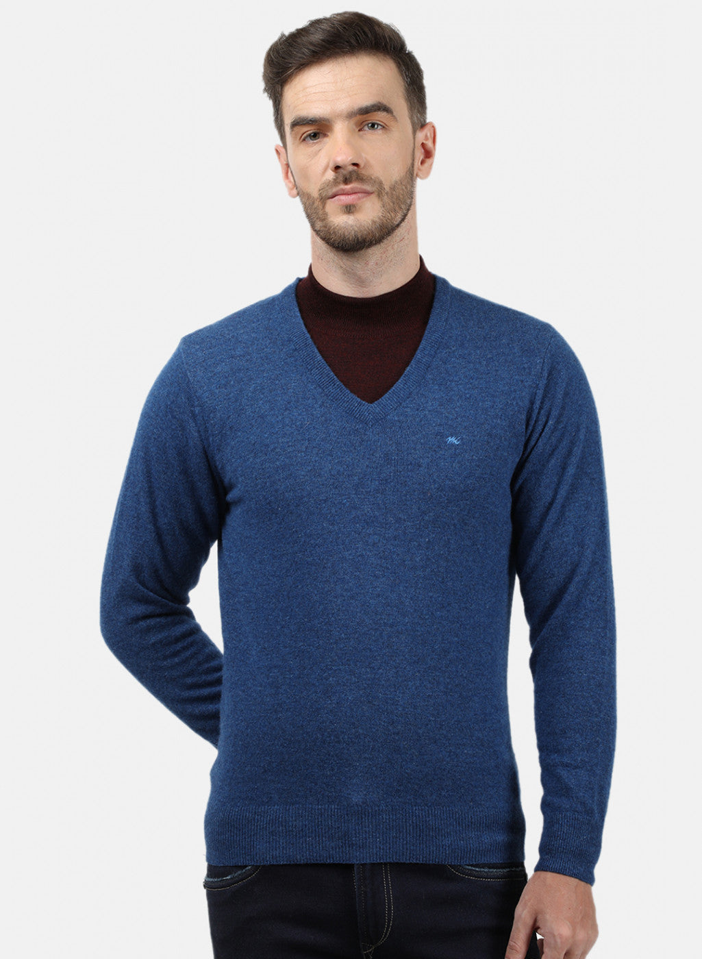 Men Blue Solid Pullover