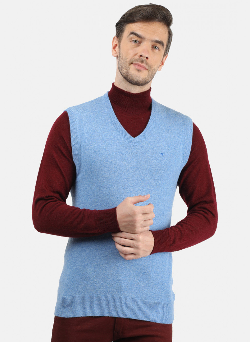 Men Blue Solid Sweater