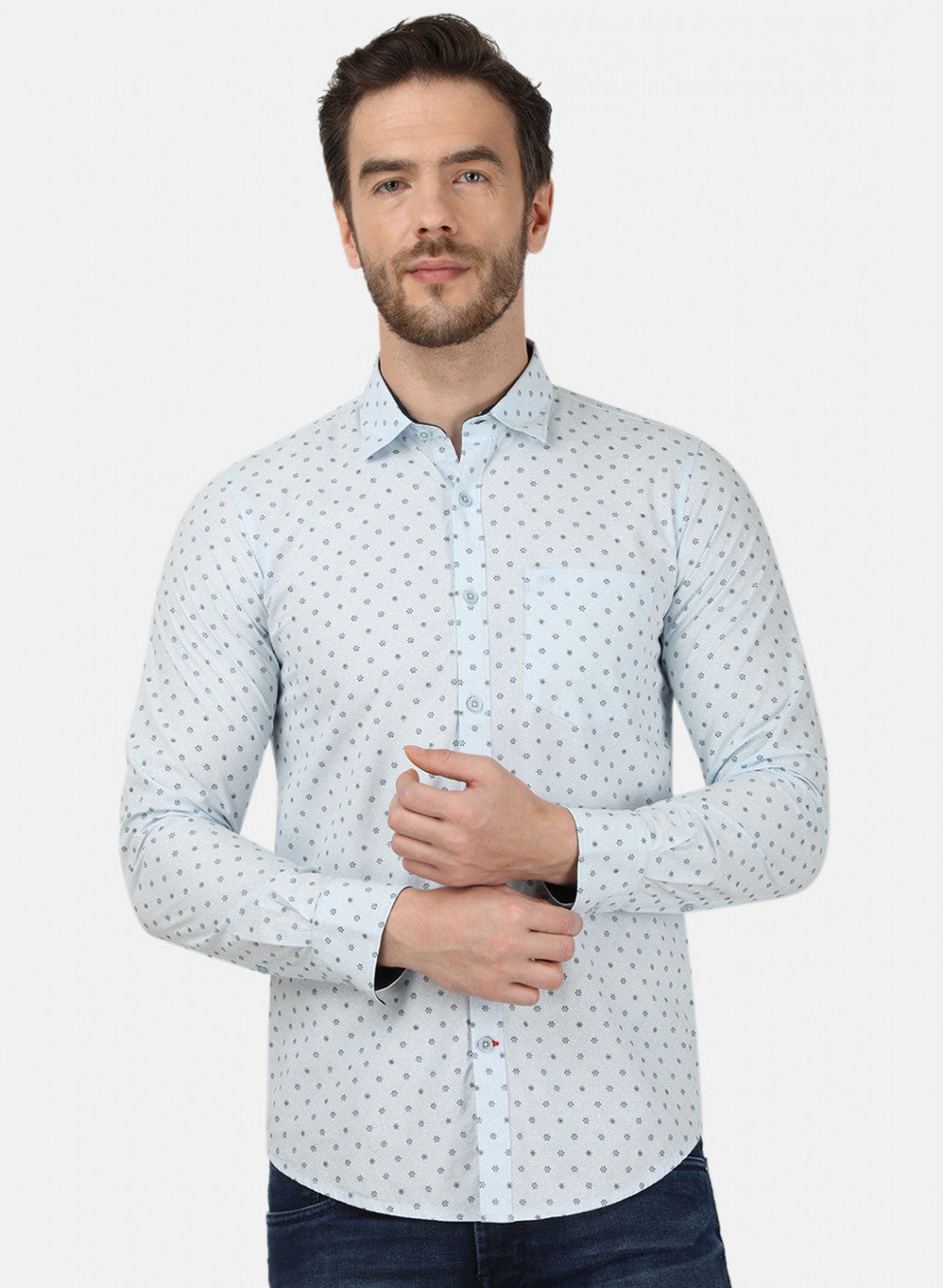 Mens Blue Printed Shirt