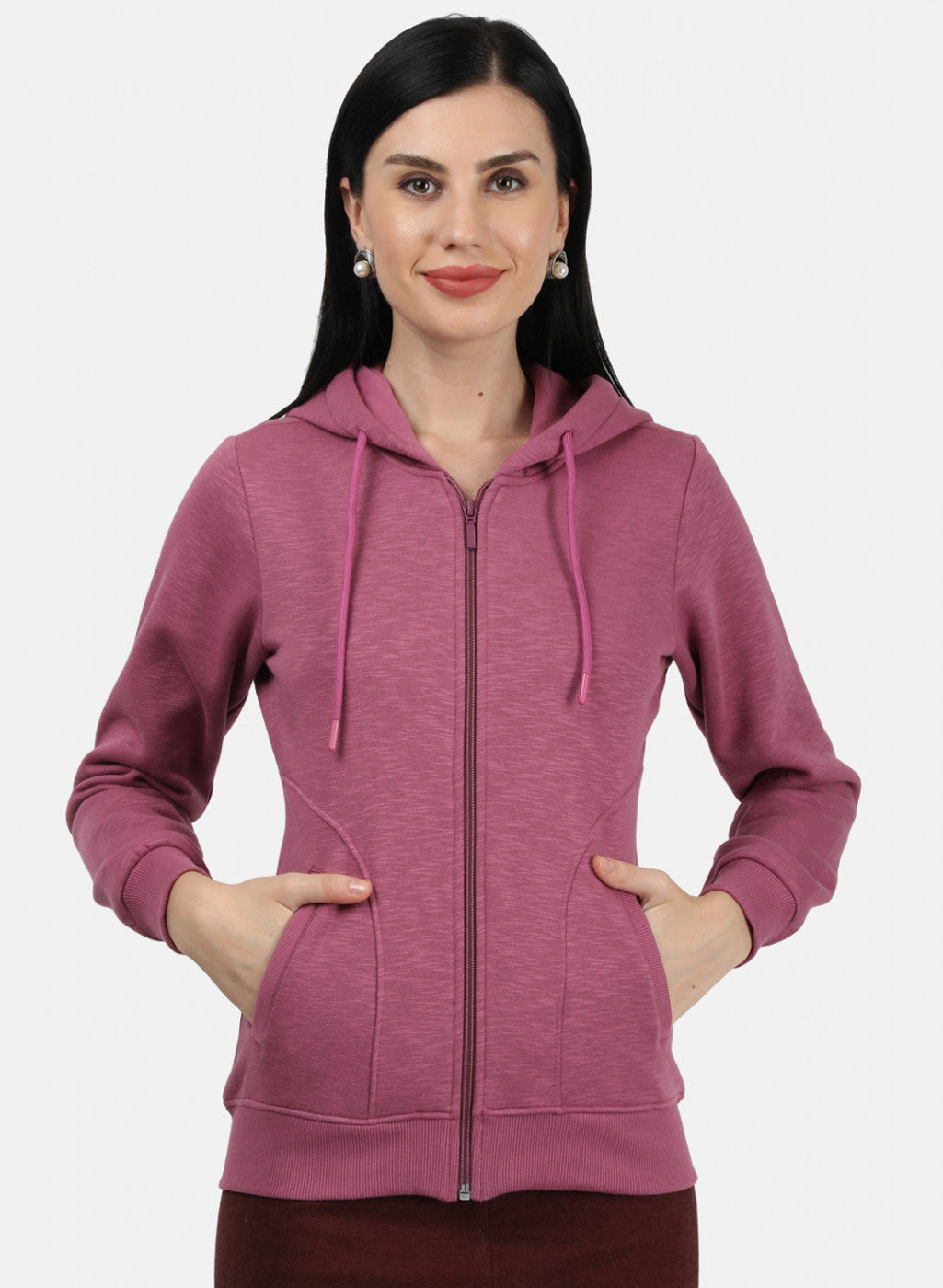 Women Pink Plain Sweatshirt