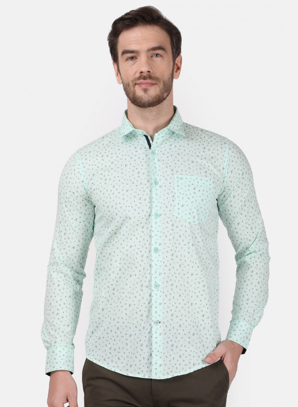 Mens Green Printed Shirt