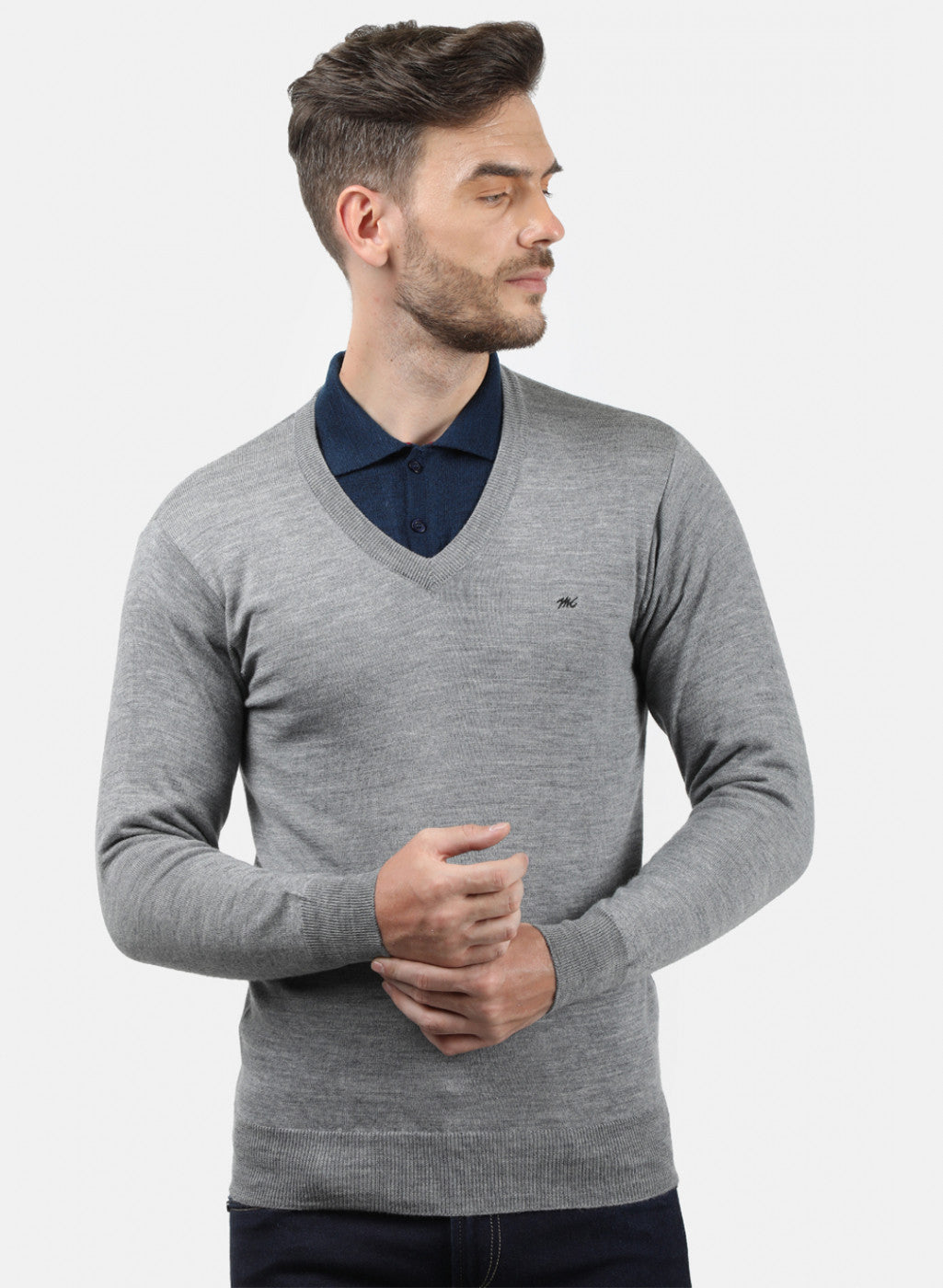 Men Grey Solid Pullover