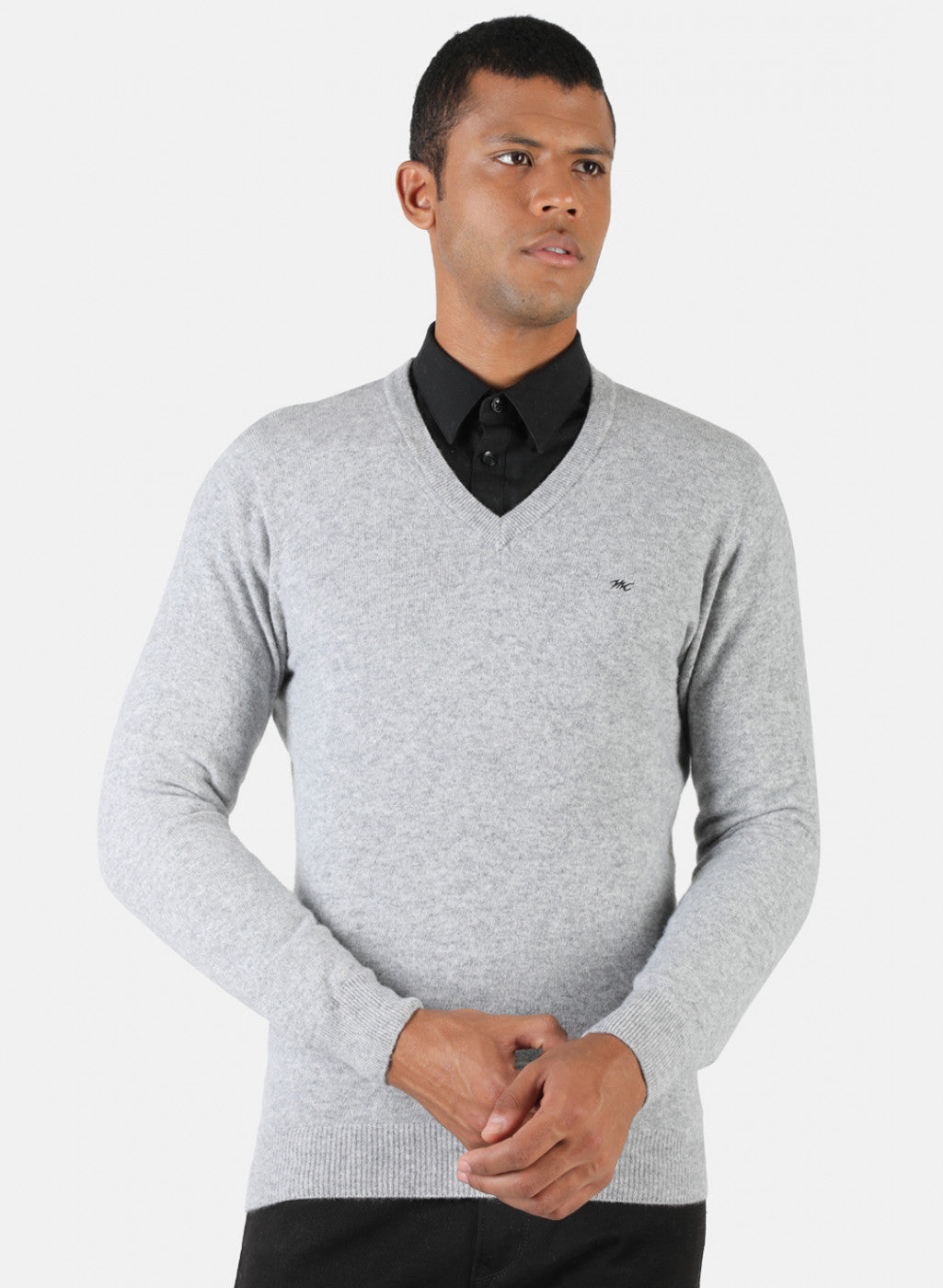 Men Light Grey Solid Pullover