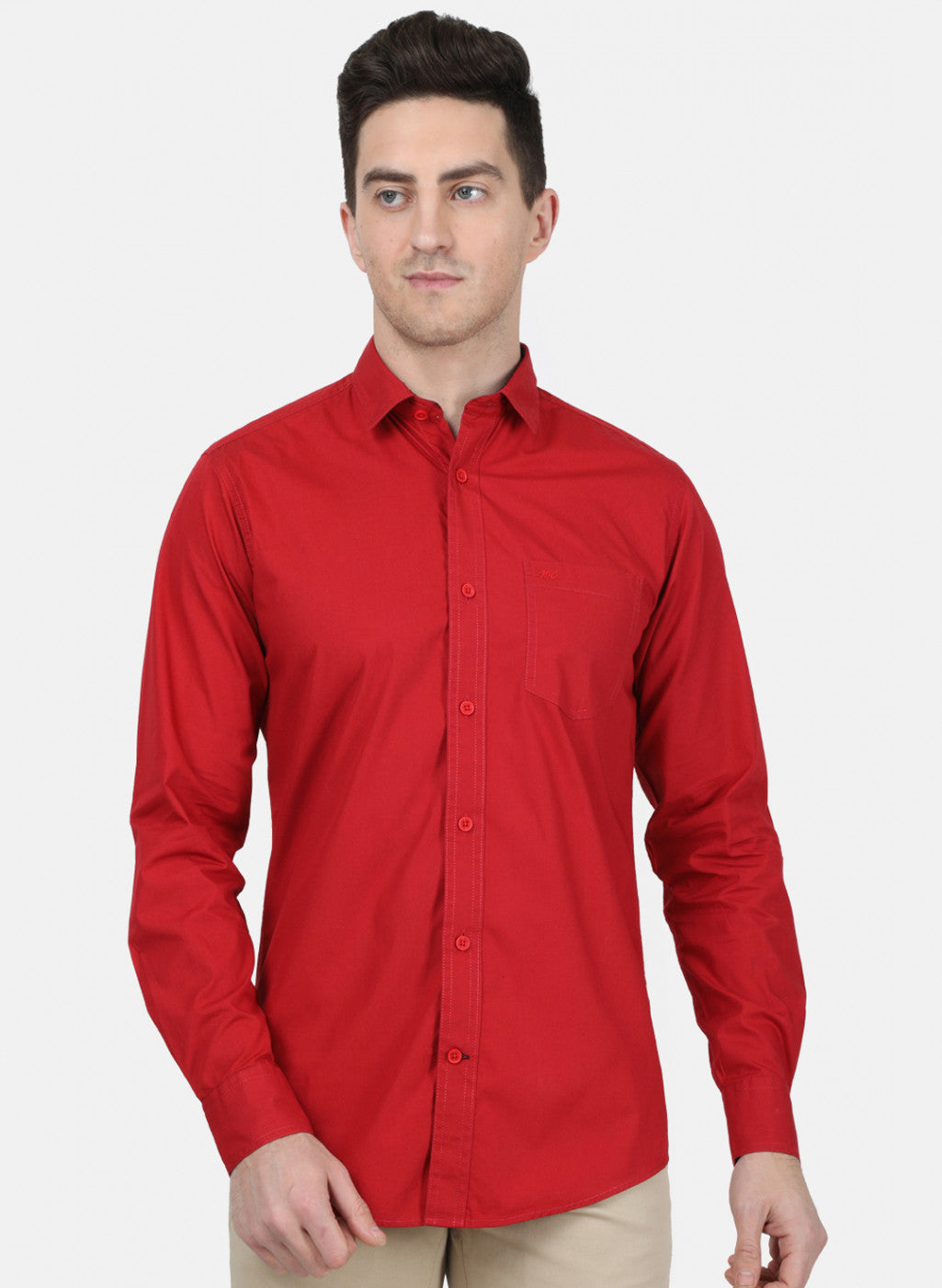 Mens Red Solid Shirt