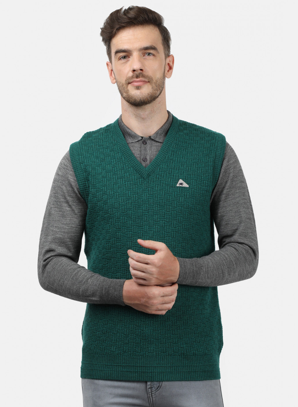 Men Green Self Sweater